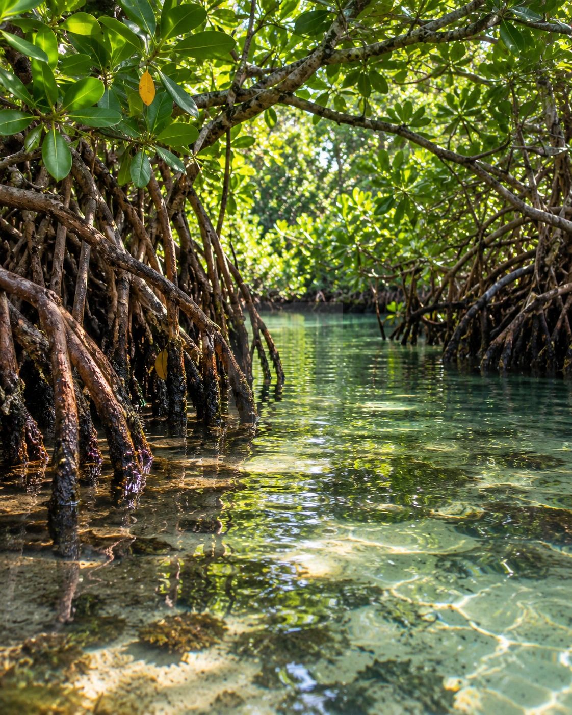 Visuel d’ambiance : racines de palétuviers dans une mangrove antillaise